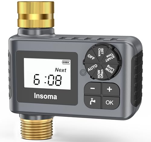 Wasser-Timer mit Messingeinlass & -auslass für Gartenschlauch im Freien, Schlauch-Timer mit Regenverzögerung/manuellem Modus, automatisches Tropfbewässerungssteuerungssystem für Rasenhof