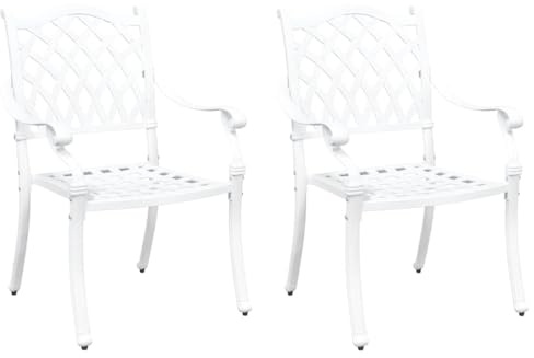 vidaXL Gartenstuhl 2 pcs Weiß 56 x 55 x 92,5cm Aluminium, Vintage Gartenmöbel, rechteckiger Outdoor-Stuhl, langlebige Deko, wetterfest für Terrasse & Garten