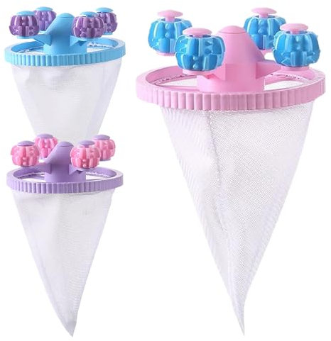 Rete di cattura di pelucchi riutilizzabile, set di 3 filtri conici galleggianti per lavatrice, rimozione di capelli e peluche, accessorio di lavaggio pratico per indumenti puliti e curati