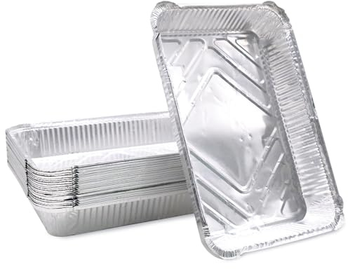 Mudoulu 20 Pièces Barquette Aluminium Barbecue, Barquettes Jetables pour Grill à Gaz Charbon et Four, Barquettes Cuisson Viande Poisson Légumes, 31,5 x 21,5 x 5 cm