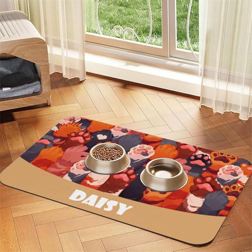 Naispanda Tapis de Nourriture pour Chien Personnalisé Set de Table Personnalisé pour Animal Domestique Set de Table pour Bol d'eau pour Chien et Chat avec Photo et Nom Antidérapant et Imperméable