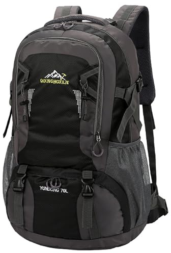 NTUOCAW 70L Waterproof Hiking Backpack Large Camping Rucksack for Men Women Lightweight Travel Backpack Black Trekking Backpack for Outdoor Sports Hiking Cycling Climbing Mountaineering