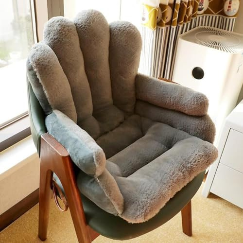 GUAKK Seat Cushion Soft Fluffy Warm Lumbar Support Anti-Slip Desk Chair Pad for Home Office and Gaming Chairs, Cream Fleece Back Pillow, Versatile for Bleacher Seats and Armchairs (grey)