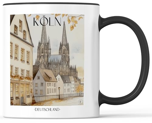 favplace Tasse mit Städtemotiv Köln Kölner Dom Kaffeebecher - Geschenkidee bzw. Geschenk für Fernweh oder Heimat - Reise Kaffeetasse 330ml Schwarz