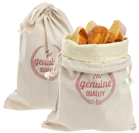 Lot de 2 sacs à pain en coton - 30 x 40 cm - Conserve un sac à pain frais - Avec doublure intérieure imperméable - Réutilisable - Portable - Rangement pour pain, fruits, légumes, pique-nique, voyage
