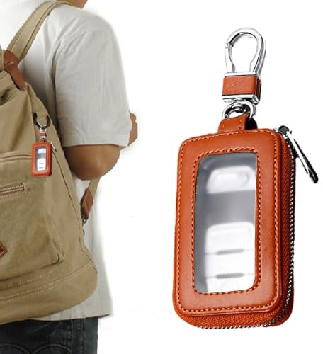 Funda para llaves de coche - Bolsa para llaves de coche - Soporte para llavero inteligente, protector funda para llave automática con gancho de Metal y bolsa con cremallera para llavero remoto