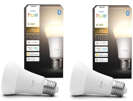 Philips Hue Bundle – 2 x weiße 1100 A60 E27 Smart-Leuchtmittel, dimmbare LED, intelligente Beleuchtung, App- und Sprachsteuerung, funktioniert mit Alexa, Google Home und Apple HomeKit