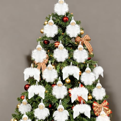 COONE 24 Stück Baumschmuck Weiß,Weihnachtsbaumschmuck Weiß,12*engelpuppen, 12*engelsflügel, Christbaumschmuck Engel,Perfekt Für Weihnachten, Hochzeiten, Mottopartys Und Andere Anlässe