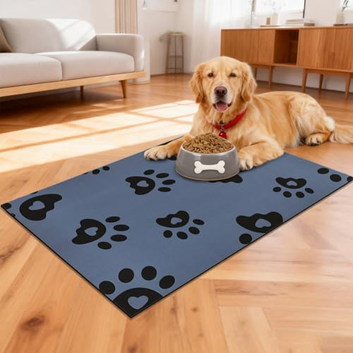 ABOHU Matmatta för Husdjur, Matmatta för Katt, Halkfri Design, Skålmatta för Liten Hund, Absorberande Matta för Mat- och Vattenskålar, Fläckfri, Snabbtorkande (Blå, 40 x 60 cm)