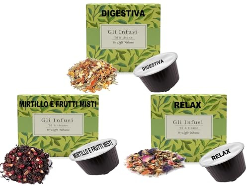 Caffè Vulcanus Gli Infusi Capsule Compatibili con Dolce Gusto, Tè e Tisane Naturali in Foglie, 50 Unità, Relax Digestiva Mirtillo (45 Capsule, Tisane MIX)