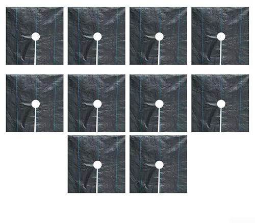 Drivstraw Tappetino per erbacce e alberi, 1 m x 1 m, confezione da 10 pezzi, in tessuto PP per il controllo del giardino del frutteto, copertura del terreno nero con fori pretagliati per una facile