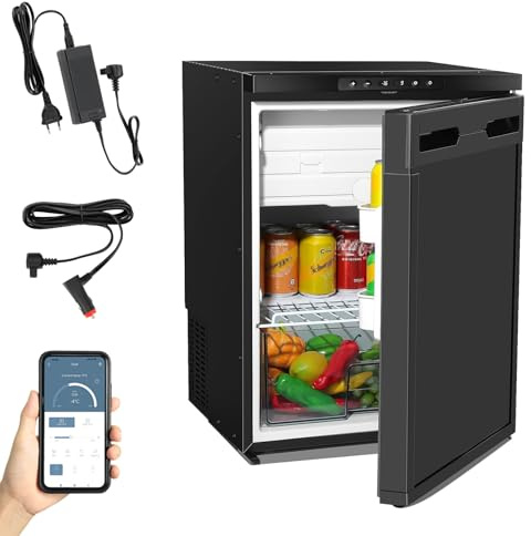 GEARFLOW 65L Kompressor Kühlbox mit APP-Steuerung 12V 24V 230V, Mini Kühlschrank mit seitlich öffnender Tür, Wohnmobil Kühlschrank mit Gefrier für Auto, LKW, Boot, Reisemobil, Camping