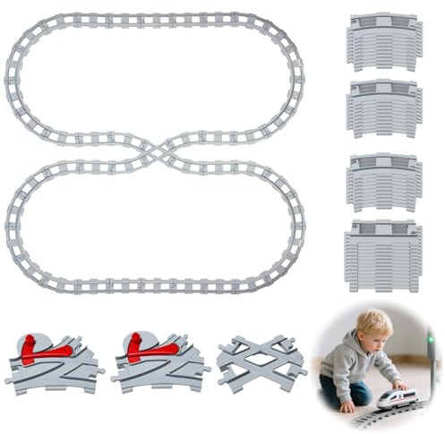 Ferrovia Duplo da 47 pezzi, ferrovia urbana con staffe, binari diritti e curvi, binari assemblati, binari di blocchi di treno compatibili con treni elettrici