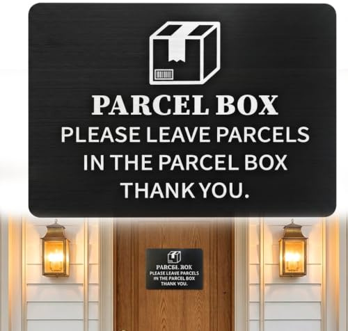 Parcel Box Sign For Outside, 14x10cm Black Please Leave Parcels Here | Signs For Outside, Stainless Steel, Self-Adhesive, Clear Delivery Instructions, Durable And Weatherproof Material