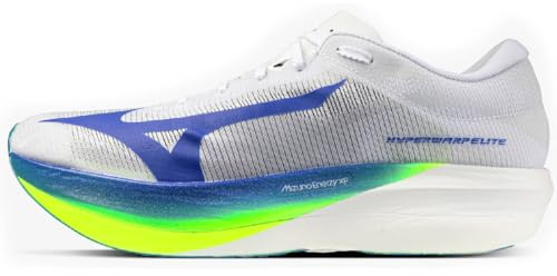 Mizuno HYPERWARP Elite Running Shoes, White/Lightning Yellow/Hyper Blue