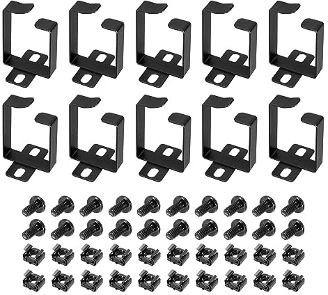 Rebower Server Rack Cable Management D Ring Hook Bracket Organizer Vertical Rack Mount Accessories,[for Network Cable,Power Cord]-Black Color/10 Set