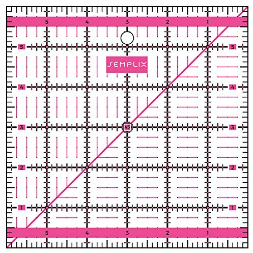 SEMPLIX Patchwork-Lineal Quilt-Lineal, transparent, mit inch Skala und Winkelfunktionen, ideal für Patchwork und zum Basteln, 6 x 6 inch (pink)