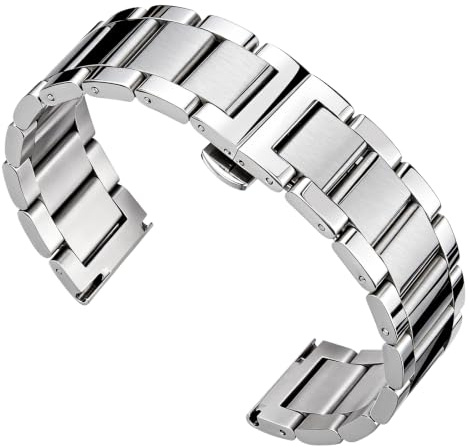 BINLUN Edelstahl Uhrenarmband Ersatzarmband Poliert Metall Uhrenarmbänder Matt Gebürstet Metallarmband für Herren Damen 16mm/18mm/20mm/21mm/22mm/23mm/24mm/26mm mit Schmetterlingsschnalle