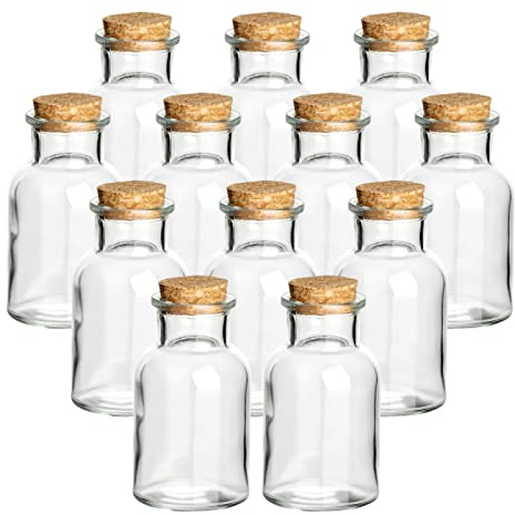 gouveo 12er Set Gewürzgläser 125 ml rund mit Korken - Kleine Korkengläser mit Korkverschluss - Leere Vorratsgläser für Kräuter, Gewürze (CBT125PK)
