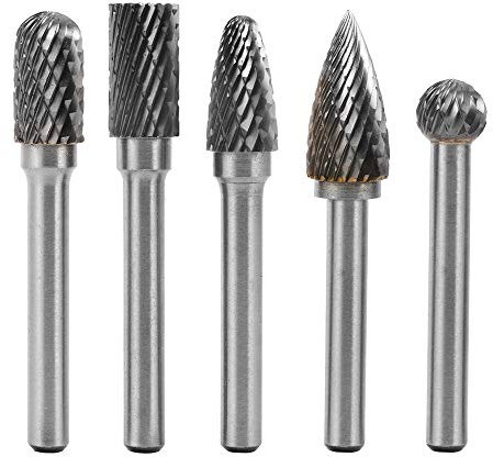 Mesee 5 Pieces Carbide Burr Set, 10mm Double Cut Tungsten Carbide Rotary Carving Burrs with 6mm Shank Die Grinder Bit Polishing Tool for Woodworking Drilling Metal Engraving