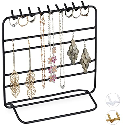 Relaxdays Schmuckständer Ketten, Ohrringe, Armbänder, Schmuckaufbewahrung, Organizer Schmuck, HBT 21x20x10 cm, schwarz, 1 Stück