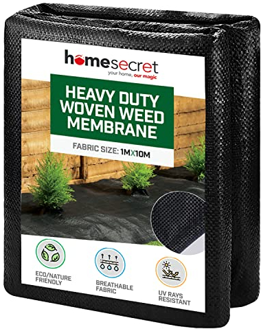 Homesecret 115 GSM Weed Membrane Heavy Duty - 1M x 10M Weed Control Membrane - Garden Membrane Weed Control - Weed Control Fabric - Landscape Fabric, Weed Barrier Fabric, Weed Matting - Black