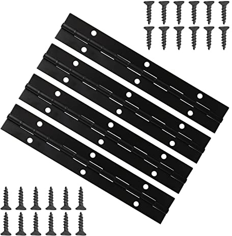 KINBOM 4 Pcs 6 Inch Metal Piano Hinges with Screws, Stainless Steel Continuous Hinge Heavy Duty with Holes (Black)