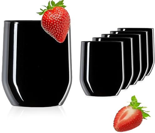 PLATINUX Schwarze Elegante Trinkgläser 300ml (max. 330ml) aus Glas Set 6 Teilig Wassergläser Saftgläser Whiskeygläser