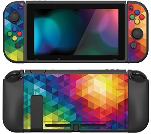 PlayVital Coque pour Switch Protection,Joycon Cover avec Capuchon pour Nintendo Switch et Protecteur d'Écran & ZealProtect Boutons-Triangle Coloré