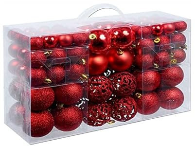 Confezione 100 Palline di Natale Infrangibili Con Gancio Palle di Natale Diametro 3/4/6 cm, Addobbi E Decorazioni per Albero di Natale (Rosso)