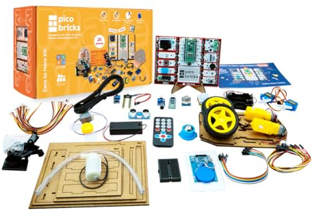 PicoBricks Raspberry Pi Pico W - Kit de iniciación de 26 piezas con 3 libros de aprendizaje y 25 videos de proyectos