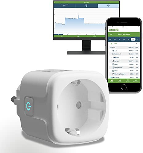 Presa Intelligente Emporia con Monitoraggio Energia – Presa WiFi Compatibile con Alexa e Google Home, 15A con Timer, App Mobile, Programmazione, Solo WiFi 2.4GHz (Confezione da 1)