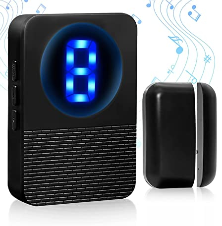 DAYTECH Door Alarm Sensor When Door Opens with Digital Display Door Sensor Alert Chime for Home Business Restaurant Retail Store 1 UK Plug-in Receiver & 1 Magnetic Sensor