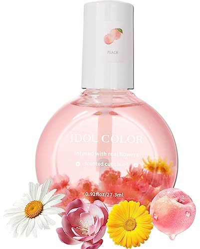 ARZER Aceite perfumado para piel de melocotón, aceite de cutícula con flores, aceite de cutícula para uñas, cepillo de cutículas, aceite nutritivo para uñas y cu