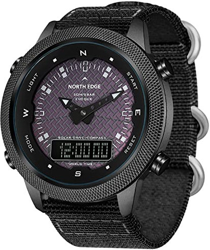 Rianpesn Orologi da Uomo,Orologi solari digitali Sportivi da Uomo - Orologio con Bussola Digitale accurato Resistente all'Acqua per Allenamento, Escursionismo, Nuoto, Campeggio