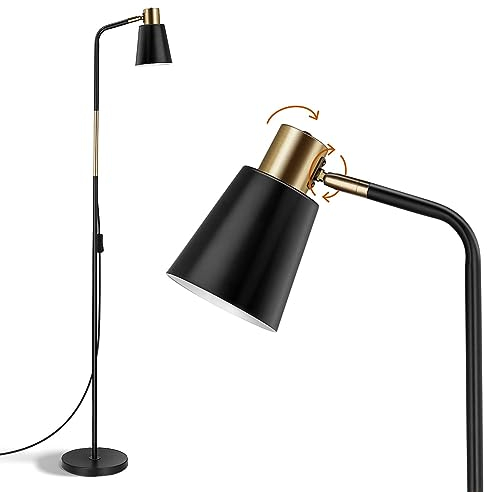 OUSFOT Lampada da Terra Vintage 230V Piantana Moderna Lampada E27 max 40W Lampada da Divano in metallo con altezza 146cm Lampada Lettura per Salotto, Camera da Letto, Studio (Senza Lampadine) Nero