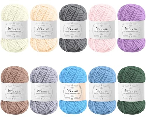 Maxee Häkelgarn 500g (50g*10 Farbe), Acryl Wolle Zum Stricken, Garn zum Häkeln und Stricken, Hand Knitting Yarn Set, Handstrickgarn Baumwollgarn für Häkeln, Wolle zum Stricken und Kunsthandwerk