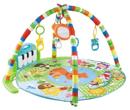 Chipolino Spielbogen, Krabbeldecke Happy Känguru Piano Spiegel 4 hängende Tiere, Farben:blau
