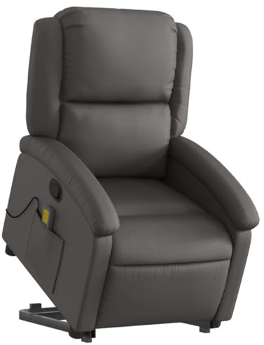 vidaXL Massagesessel mit Aufstehhilfe Grau Echtleder