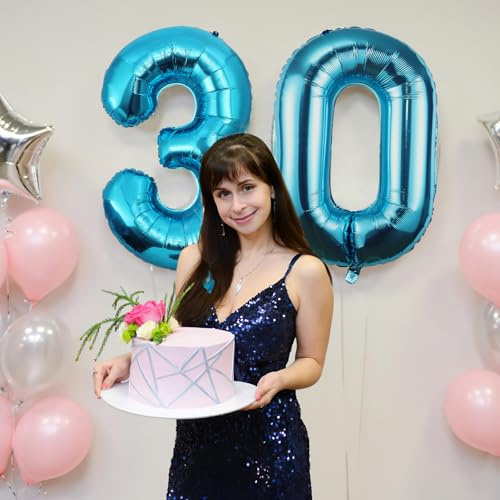 30 Geburtstag Deko zahlen luftballon 30 jahre | Folienballon Blau - für 30. Geburtstagsdeko Männer Frauen Ballon Zahl Deko zum Geburtstag fliegt mit Helium 30.Geburtstagsparty 40-101cm