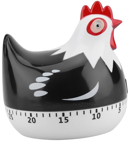 WPKD BLUEIY Küchen Timer,Eieruhren mit klingelnden Erinnerung,PP Elektronische Elemente,Huhn Form Muster Mechanische Countdown,für Kochen Backen Training (6,5 * 6,5cm,Schwarz)