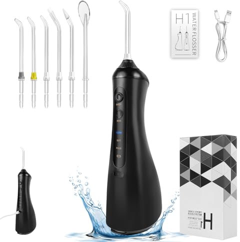 Kabellose Munddusche Advanced, Elektrische Zahndusche mit 6 Düsen, Wiederaufladbarer Water Flosser, Alternative zur Zahnseide, 3 Druckeinstellungen für die Mundpflege zu Zuhause & Reise