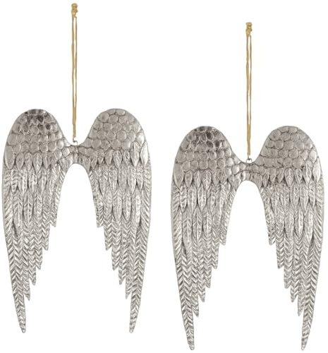 Storm's Gartenzaubereien Engelsflügel Metall 2er Set - Silber antik gewischt - 19cm hoch - Juteband zum Aufhängen 11cm - zum Basteln, Türkranz, Schutzengel