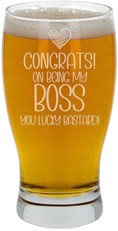 Always Looking Good Congrats on Being My Boss Engraved Beer Glass - Personalized Birthday Gift for Men - Funny Pint Glass Present for Him