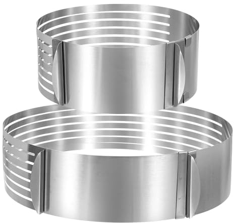 HARFINGTON Cake Leveler Slicer Stainless Steel Adjustable Round Cake Cutter Ring 7 Layered 6-8 Inch / 9-12 Inch for Baking Cutting and Slicing Cakes