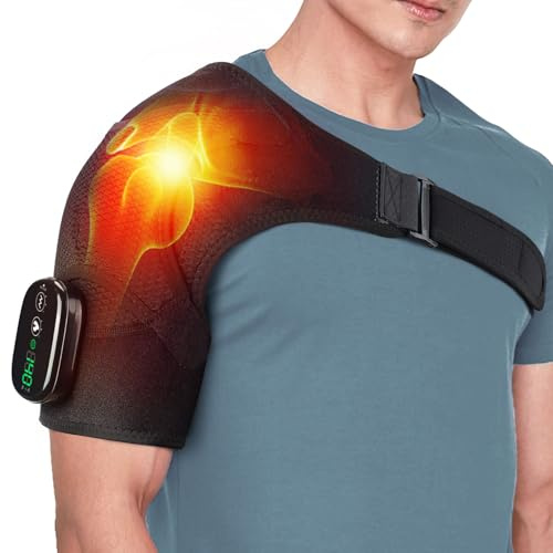 MOAJAZA Cordless Shoulder Heating Pad with Vibration, Heated Shoulder Support Brace, Heating Pad Electric with Massage, Heated Shoulder Massager for Men Women