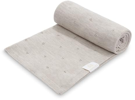 MayLily Babydecke merinowolle 80x100 cm – 100% Merino Wolle – Hergestellt in EU – Handgefertigt – Hypoallergen – Temperaturregulierend für Sommer und Winter – Leicht und transportfreundlich – Beige