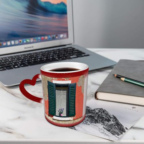 AELKSP Kaffeetassen – Farbwechseltasse, Magic Mug,Thermobeschichtung, 335ml, Keramik - Geschenkidee Männer, Frauen,Fensterläden Dekor, alten italienischen Stein mit mittelalterlichen Fensterläden und