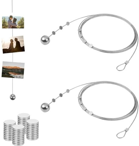 4 Stk 1.5*250cmFotodrahtseil mit 36 Magneten, Fotogirlande, Fotos Aufhängen, Fotoseil, Bilder Aufhängen, Foto Lichterkette mit Klammern, Fotonetz, Fotoseil mit Klammern, Fotohalter Wand (4)