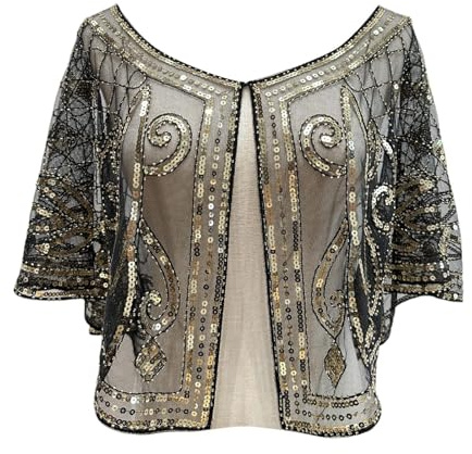 1920er Jahre Retro Schal Schultertuch Stola Tuch für Karneval Umschlagtücher für Abendkleid Flapper Umhang Schal mit Pailletten 20er Jahre Kostüm Damen Schal Abendumhang